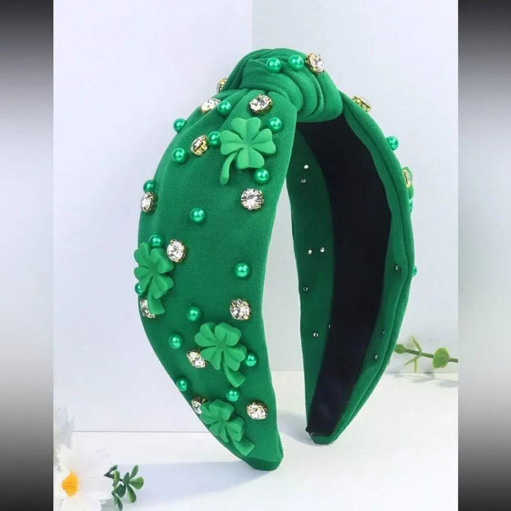 1pc Women's Green Four-Leaf Clover Saint Patrick's Day Knotted Headband